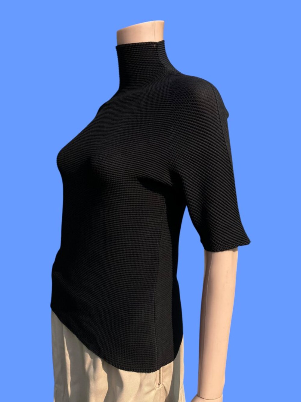 ISSEY MIYAKE T. Polyester Black Cowl Neck Short Sleeve T-Shirt Top Size 3 L XL